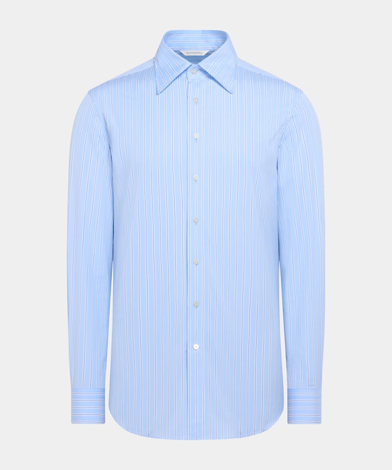 Blue Striped Point Collar Shirt