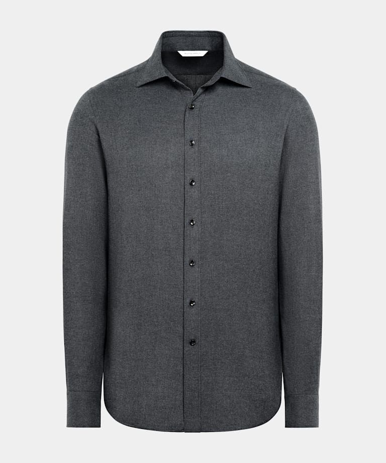 Dark Grey Cotton Flannel Shirt
