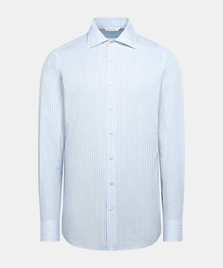 Light Blue Striped Widespread Collar Shirt