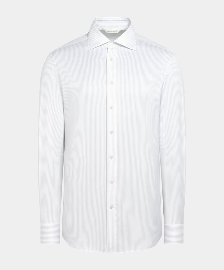 Light Grey Striped Widespread Collar Shirt