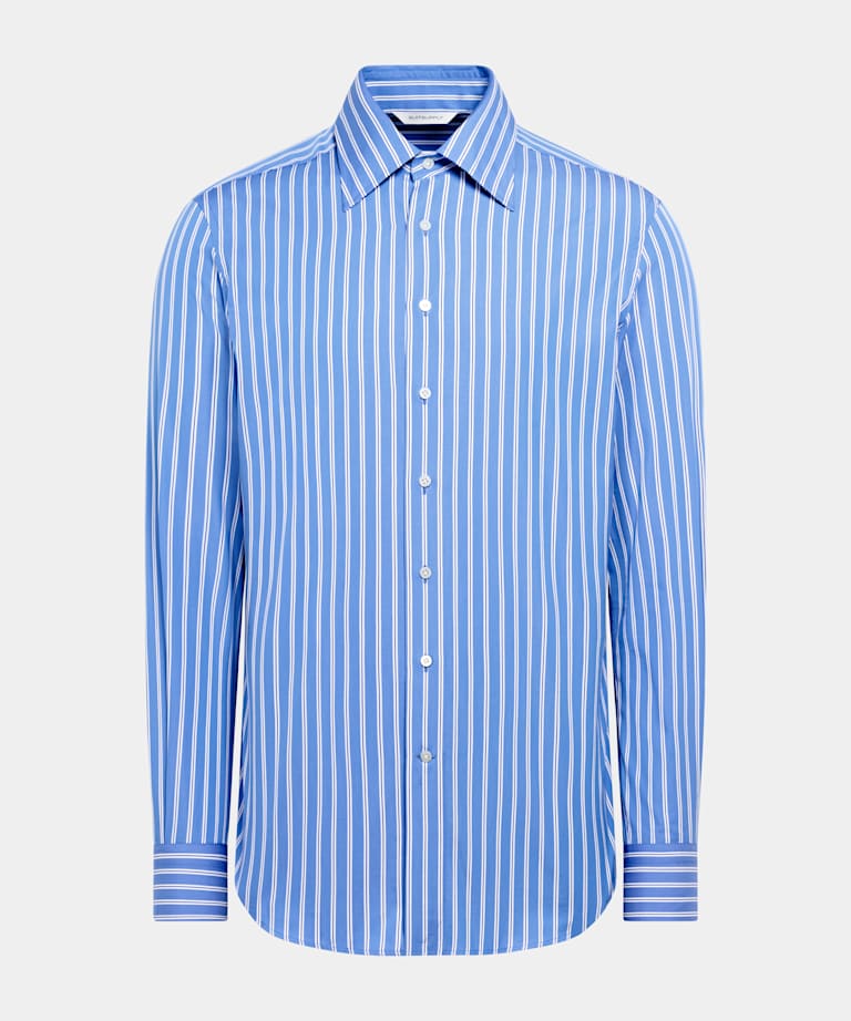 Blue Striped Point Collar Shirt