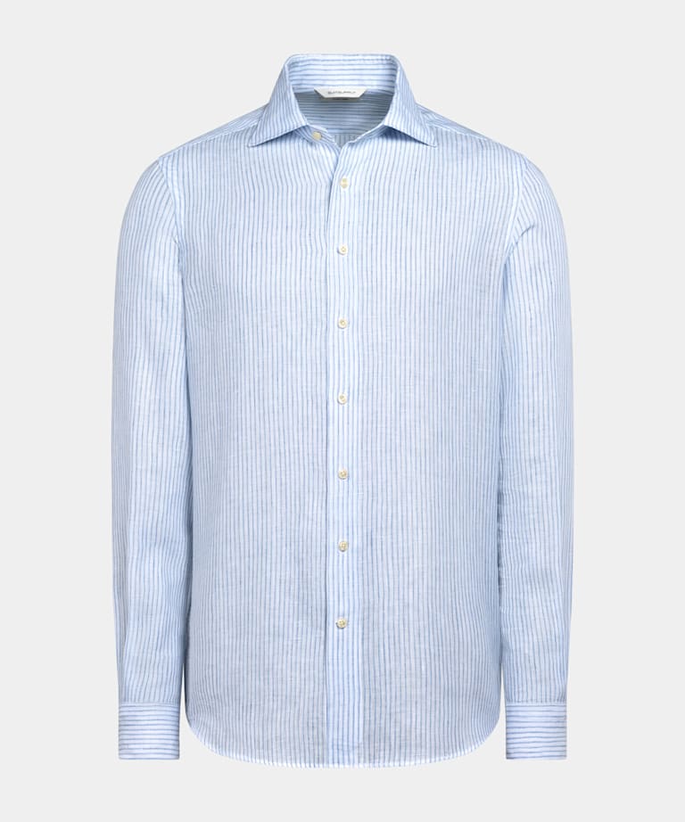 Mid Blue Striped Linen Shirt