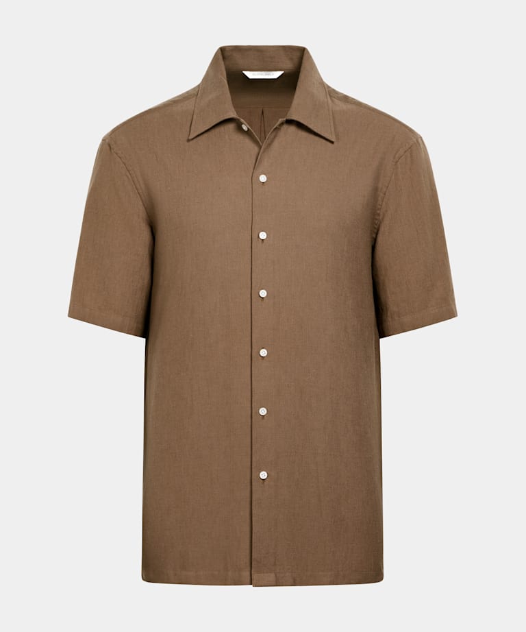 Mid Brown Cotton Short Sleeve Shirt