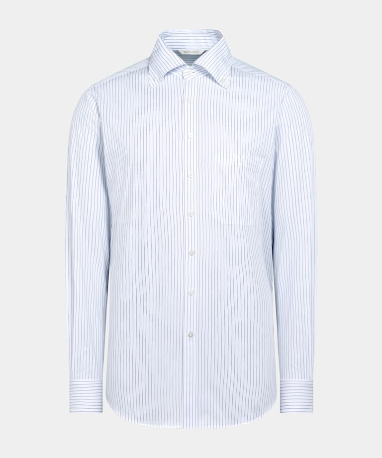 Mid Blue Striped Classic Collar Shirt