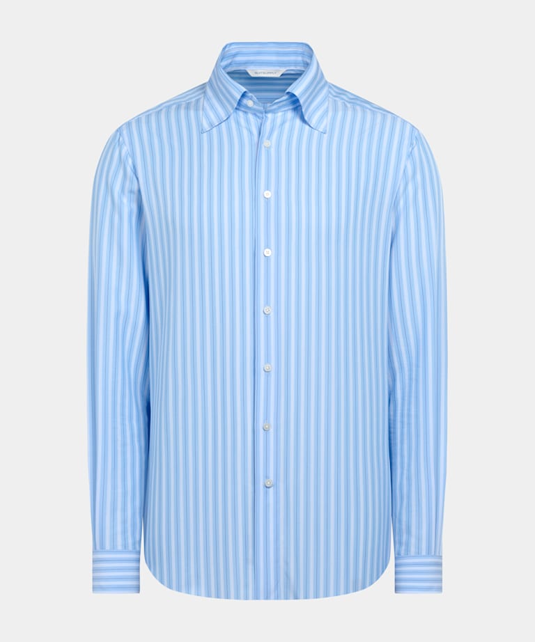 Mid Blue Striped Lyocell Shirt