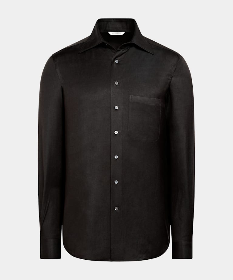 Dark Brown Linen Silk Overshirt
