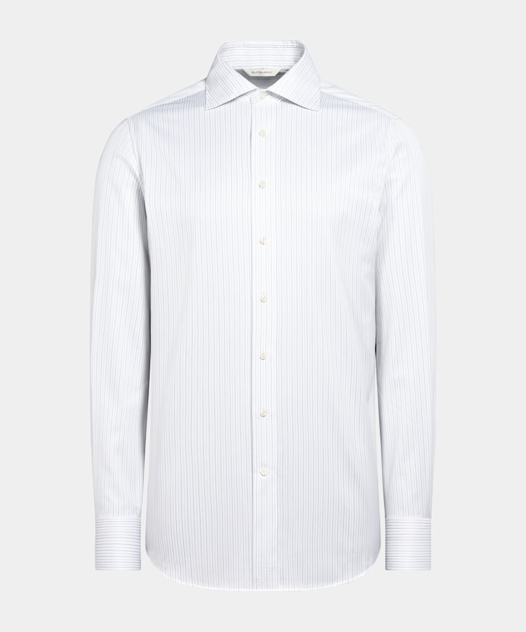 Light Grey Striped Widespread Collar Shirt