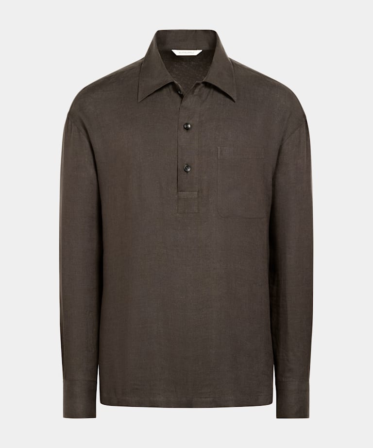 Dark Brown Linen Popover Shirt