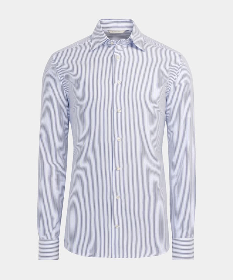 Navy Striped Royal Oxford Slim Fit Shirt