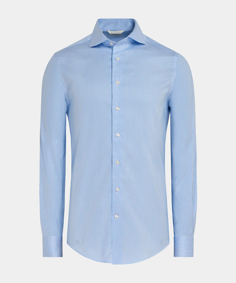 Mid Blue Striped Twill Extra Slim Fit Shirt