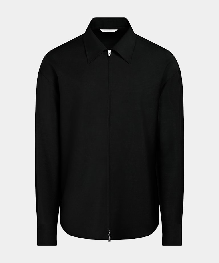 Black Wool Mohair Zip Overshirt