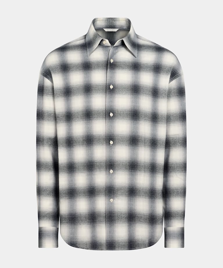 Dark Grey Checked Cotton Cashmere Shirt