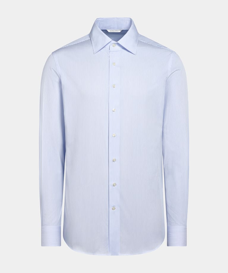 Mid Blue Striped Classic Collar Shirt