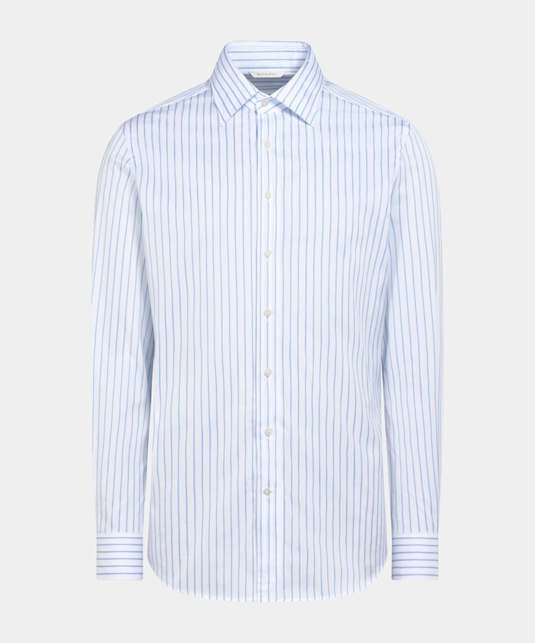 Mid Blue Striped Classic Collar Shirt