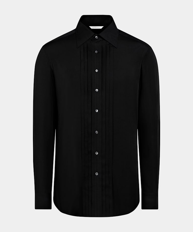 Black Pliss&eacute; Tuxedo Shirt
