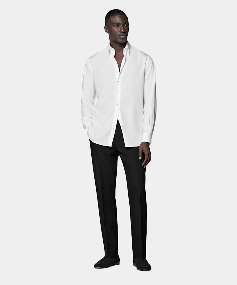 White Large Classic Collar Slim Fit Shirt