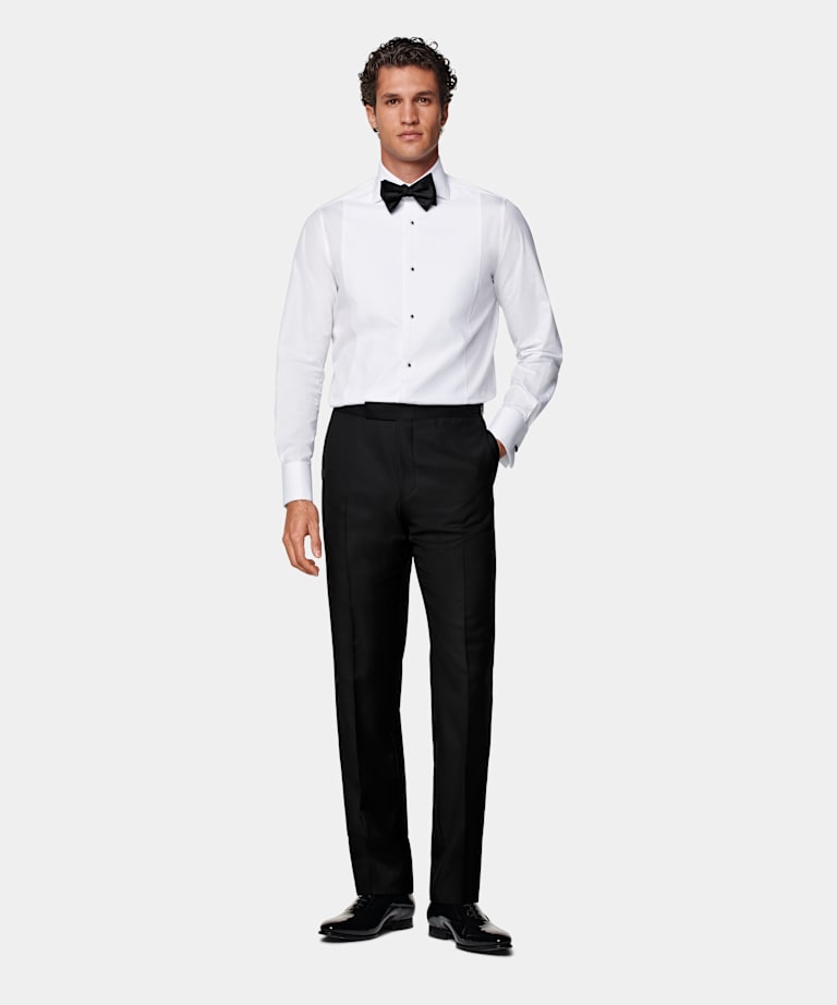 White Piqué Tailored Fit Tuxedo Shirt