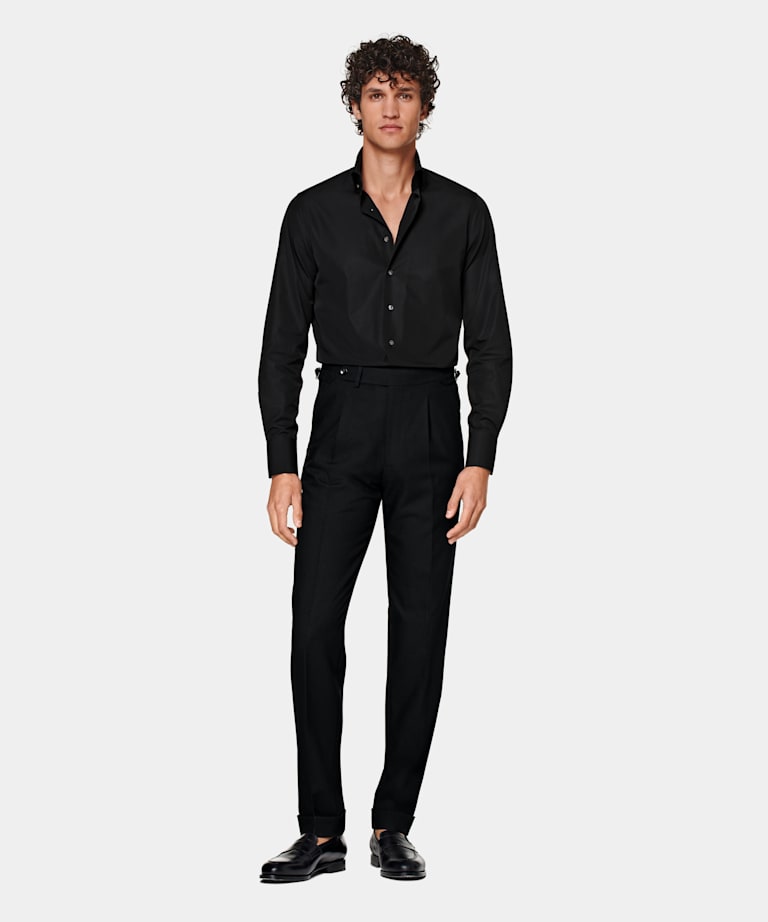 Popeline-Hemd schwarz Tailored Fit