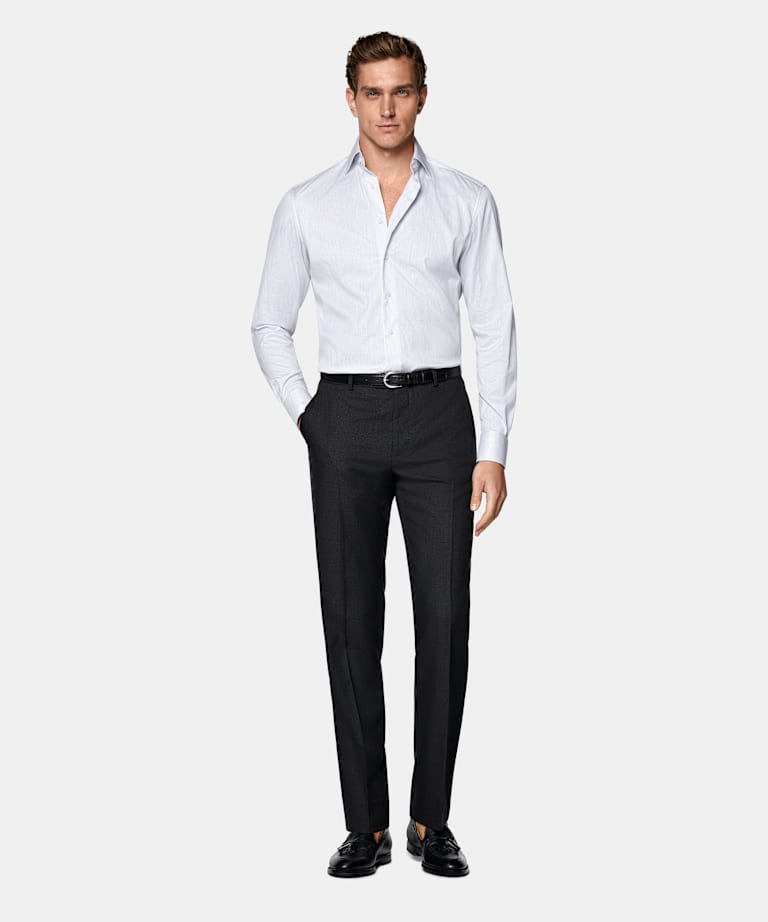 White Striped Twill Tailored Fit Shirt