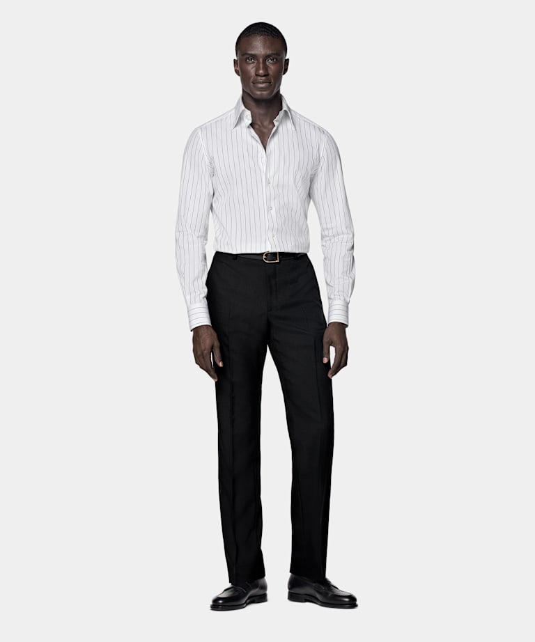 White Striped Point Collar Tailored Fit Shirt