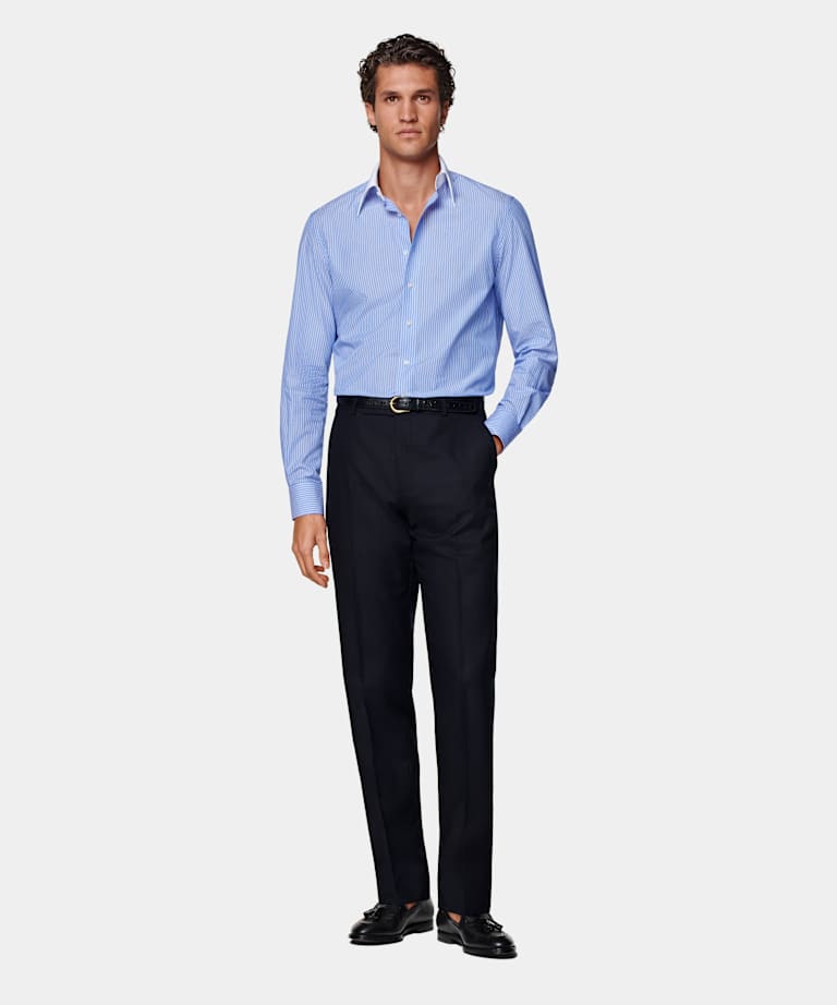 Light Blue Striped Tailored Fit Shirt