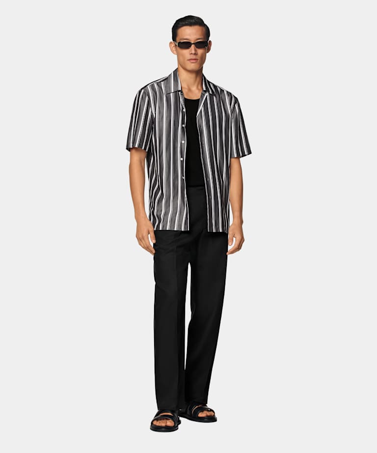 Black Striped Short Sleeve Shirt