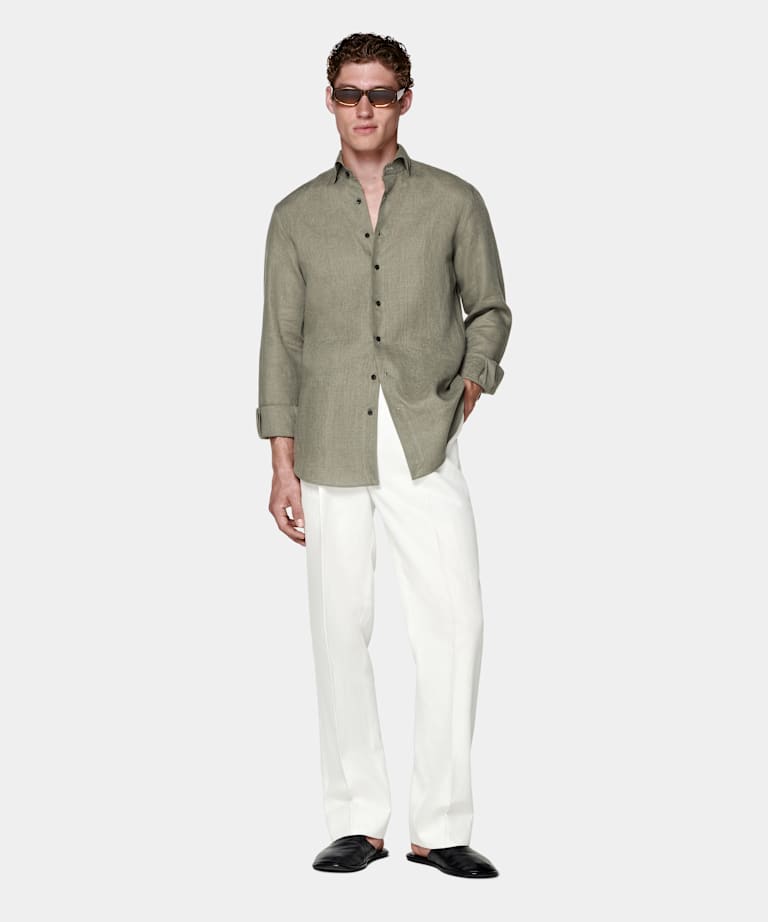 Camisa de lino verde