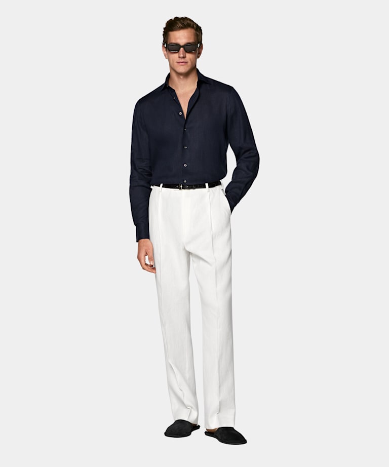 Granatowa koszula lniana