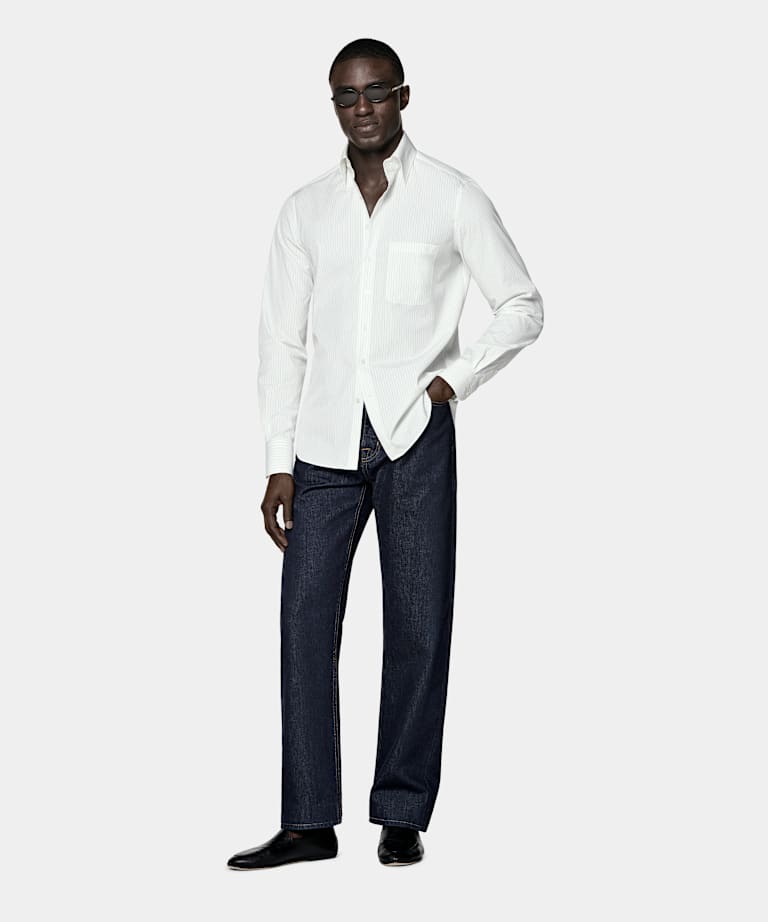 黑色条纹棉衬衫