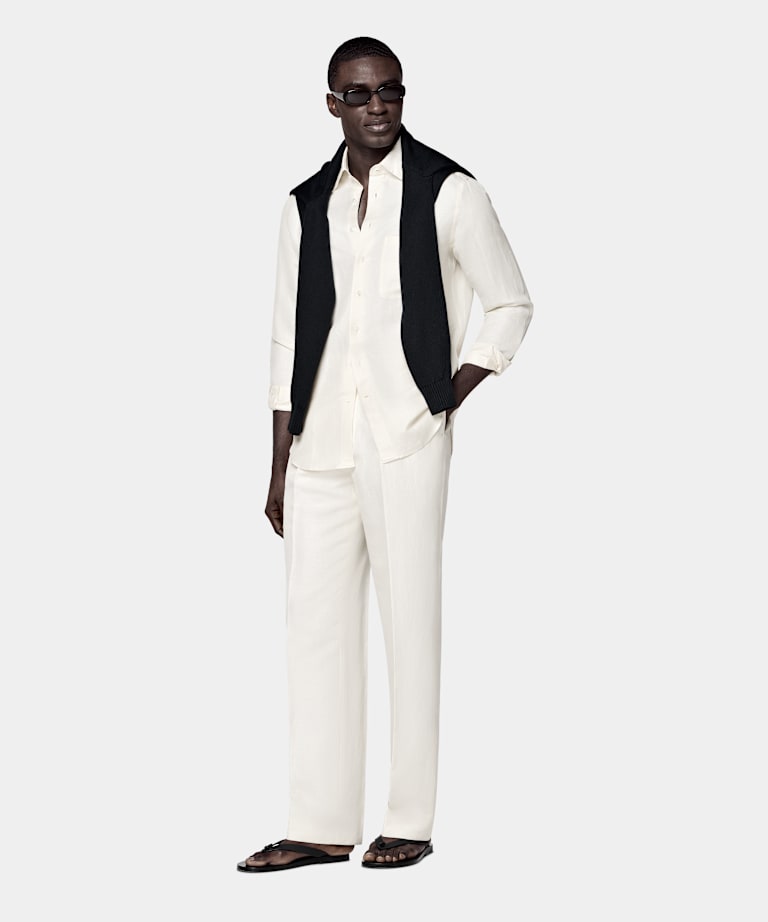 Sobrecamisa de lino y seda crudo