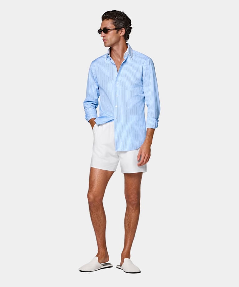 Light Blue Striped Point Collar Shirt