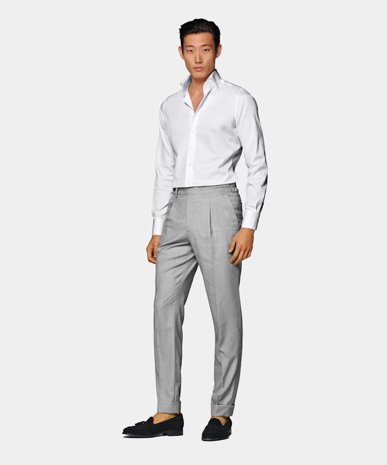 화이트 와이드스프레드 칼라 셔츠