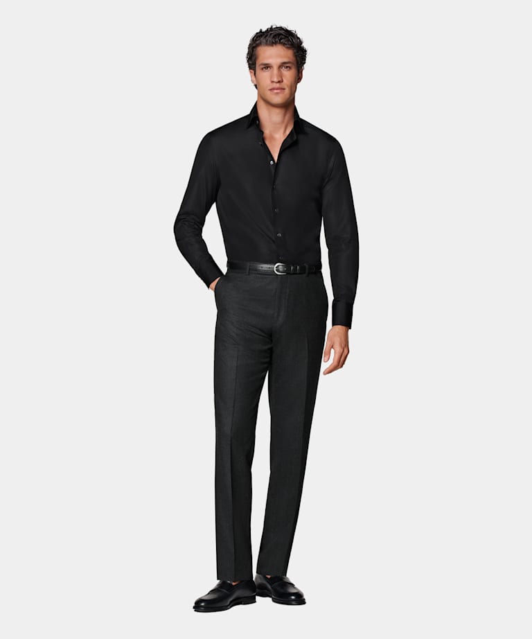 Popeline-Hemd schwarz Tailored Fit