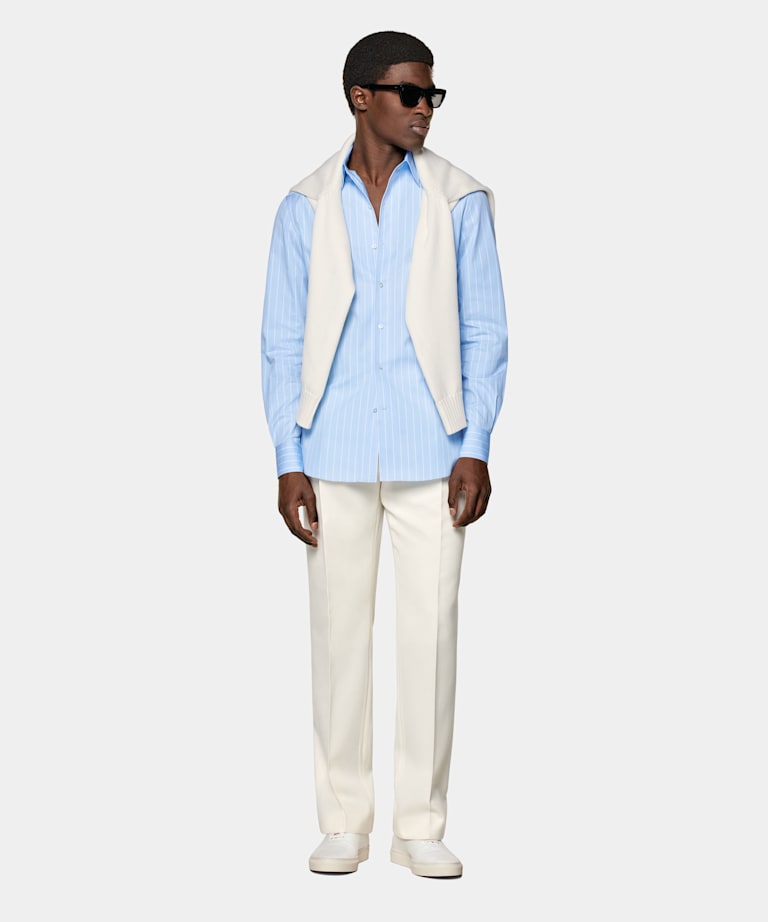 Light Blue Striped Tailored Fit Shirt