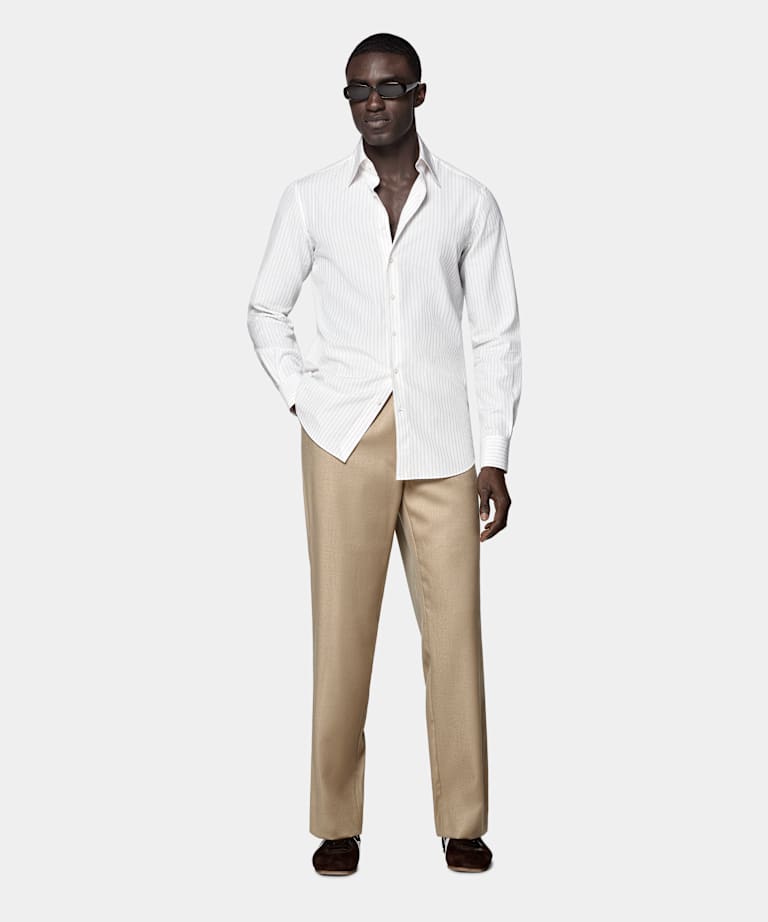 Sand Striped Point Collar Shirt