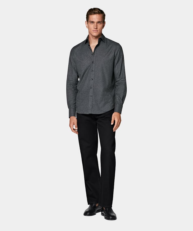 Dark Grey Cotton Flannel Shirt