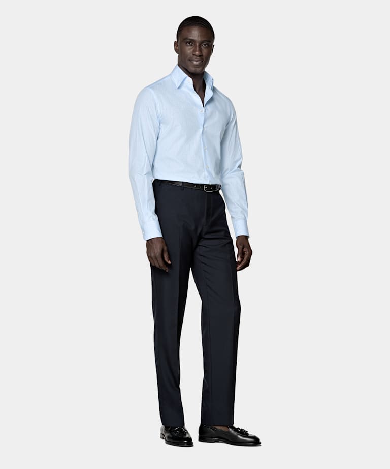 Chemise &agrave; carreaux bleu moyen &agrave; col classique