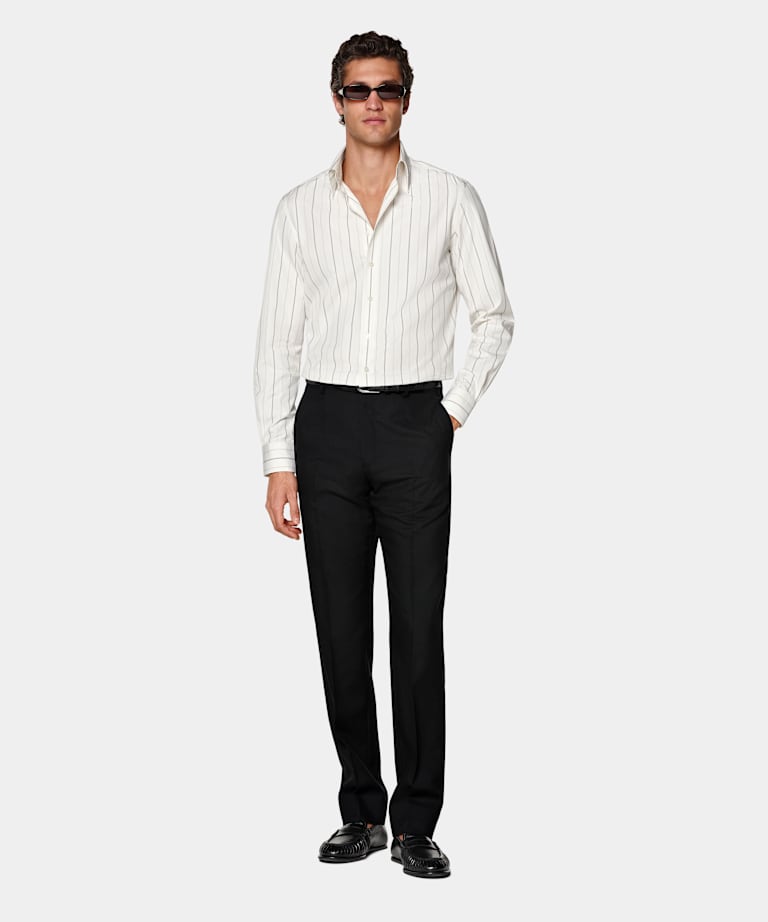 Black Striped Point Collar Shirt