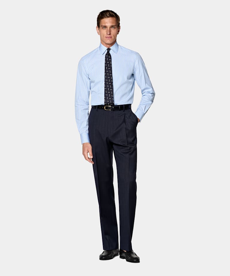 Light Blue Striped Classic Collar Shirt