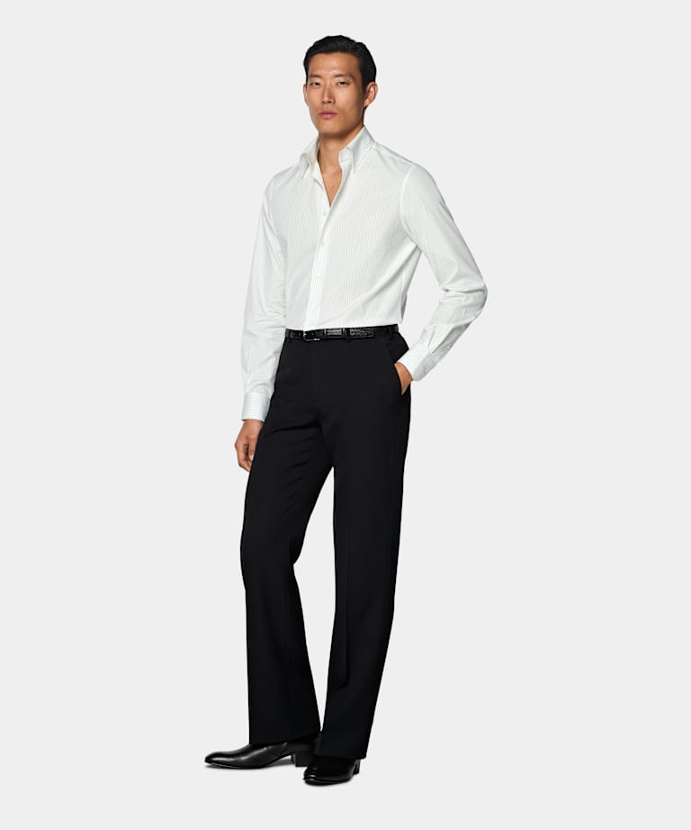 Black Striped Point Collar Shirt