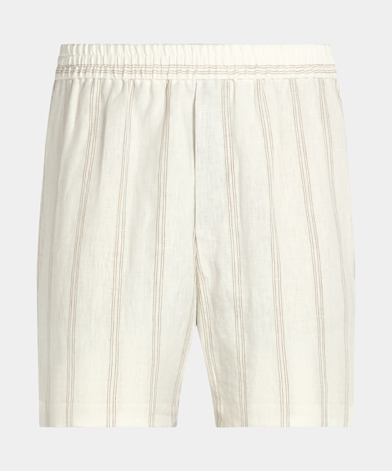Mid Brown Striped Straight Leg Shorts