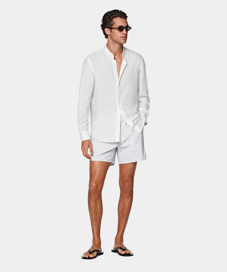 Black Striped Straight Leg Shorts