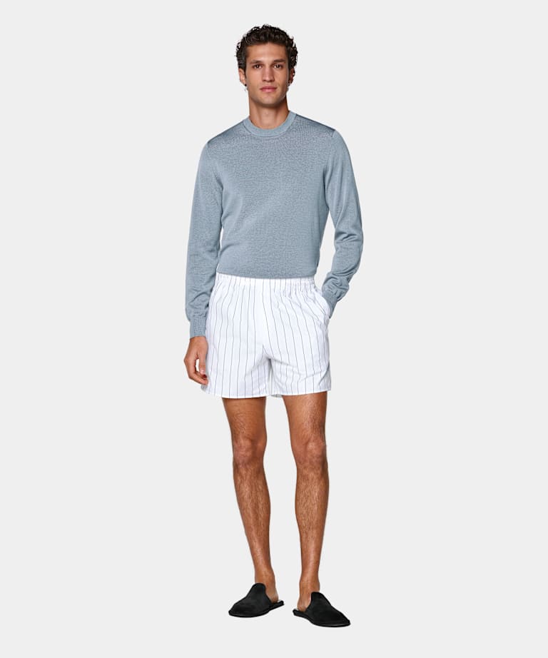 White Striped Straight Leg Shorts