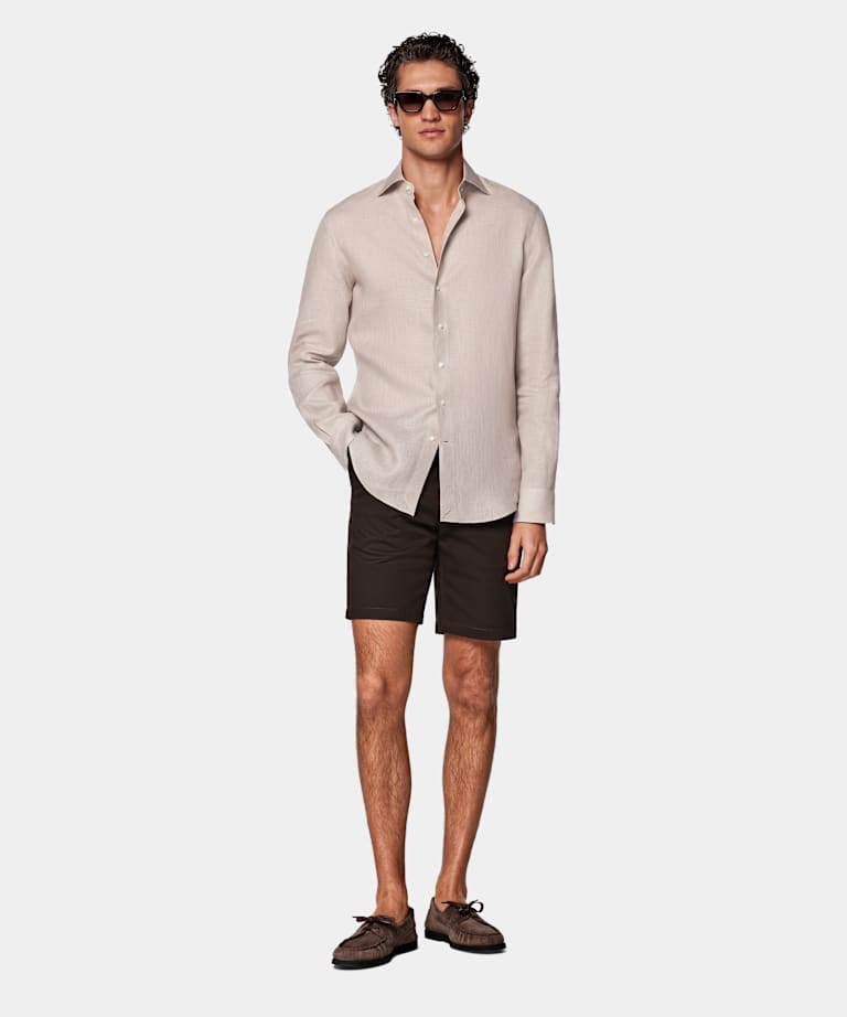 Dark Brown Slim Leg Chino Shorts