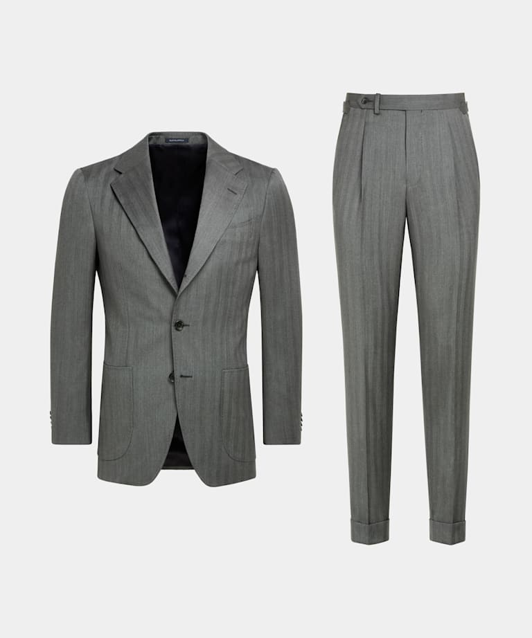 Mid Grey Herringbone Perennial Tailored Fit Havana Suit