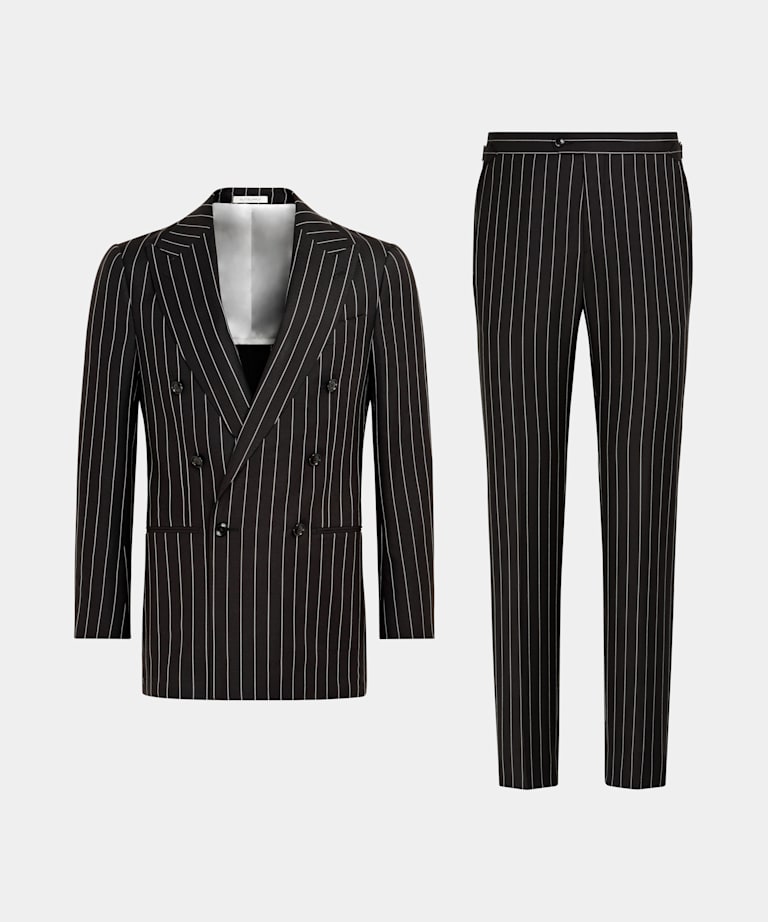 Dark Brown Striped Tailored Fit Havana Suit