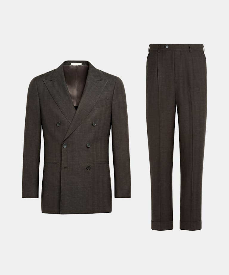 Dark Brown Herringbone Tailored Fit Havana Suit