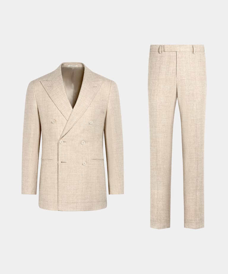 Sand Checked Tailored Fit Havana Suit