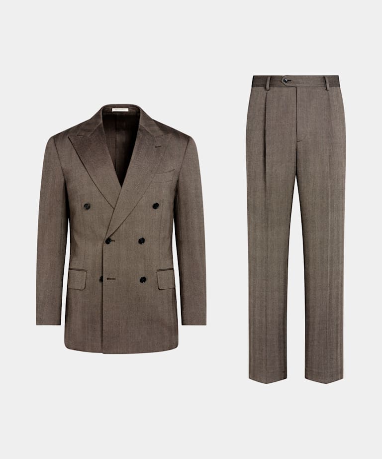 Mid Brown Herringbone Tailored Fit Milano Suit