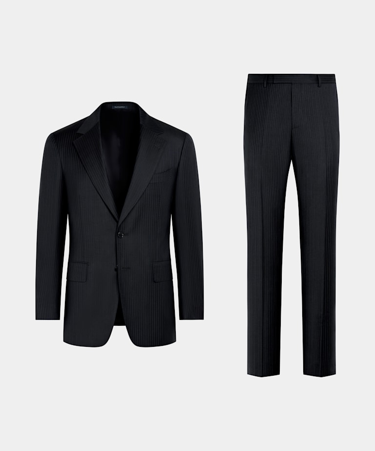 Navy Striped Tailored Fit Milano Suit